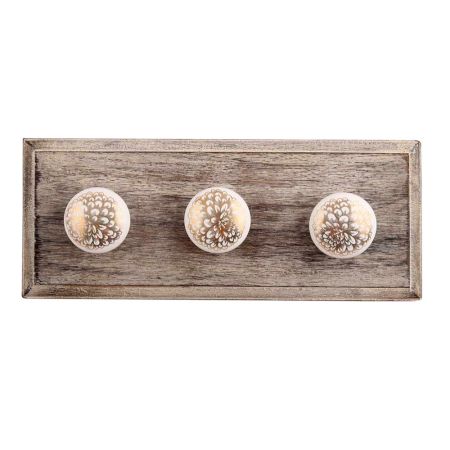 Golden Carnation Flower Flat Ceramic Wooden Hooks
